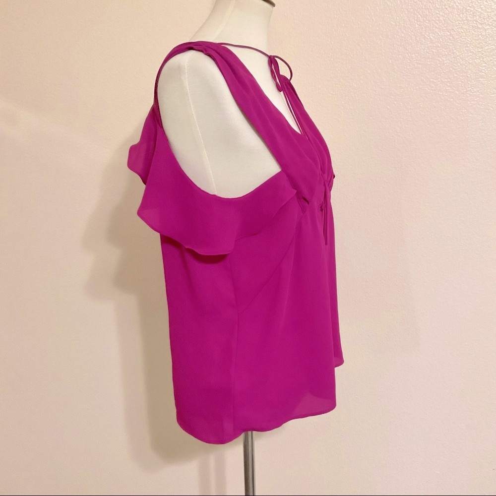 Express V Neck Ruffle Top Magenta M - Picture 7 of 10